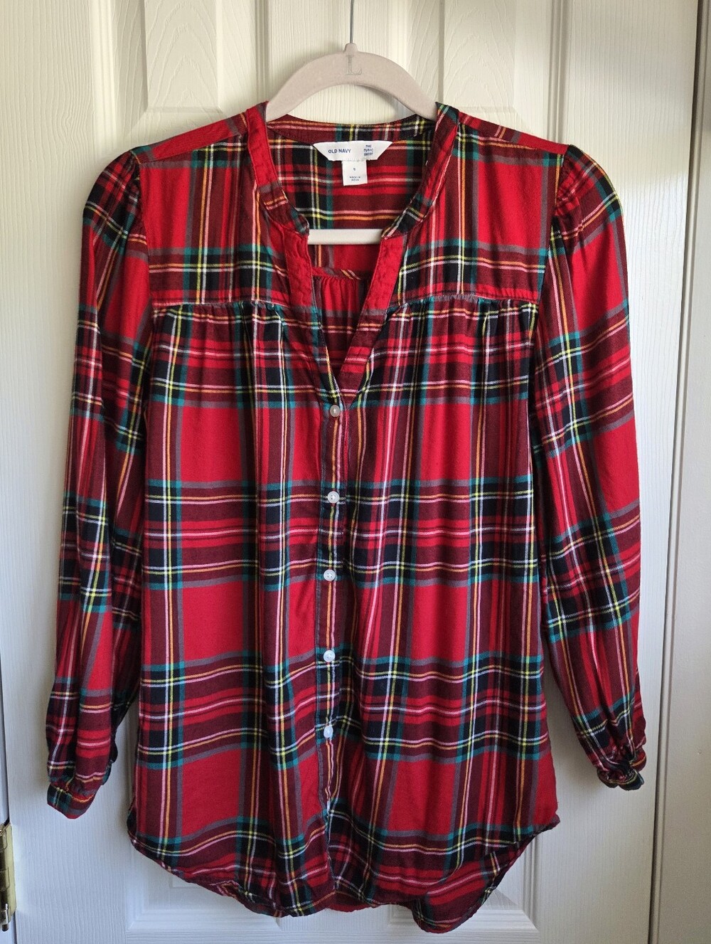 Old Navy Red Plaid Button-Front Tunic